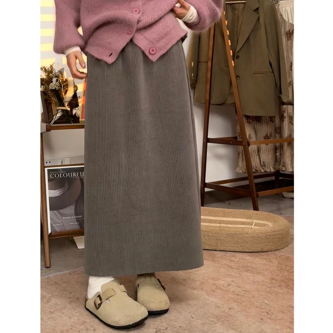 圆圆【灰姑娘】 灰色灯芯绒直筒裙 YY 6237