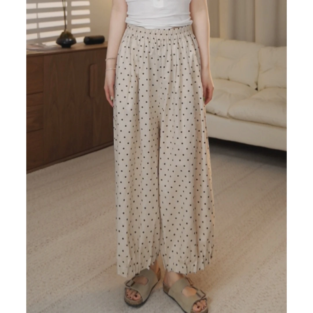 圆圆【斑点裤】 印花薄款夏季休闲波点压褶萝卜宽松九分裤 YY