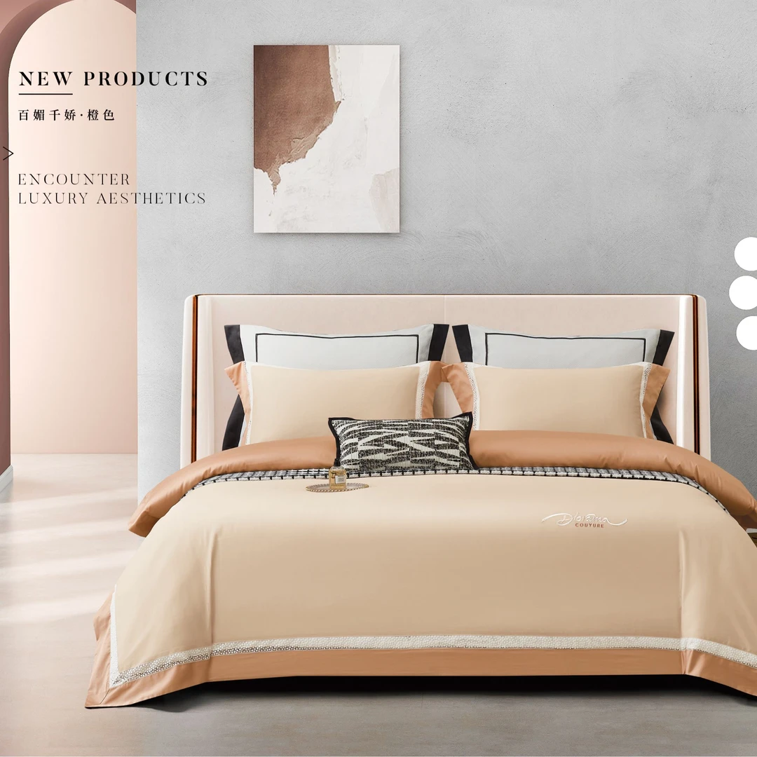 轻奢时尚百媚千娇160支长绒棉镂空花边四件套全棉被套床单