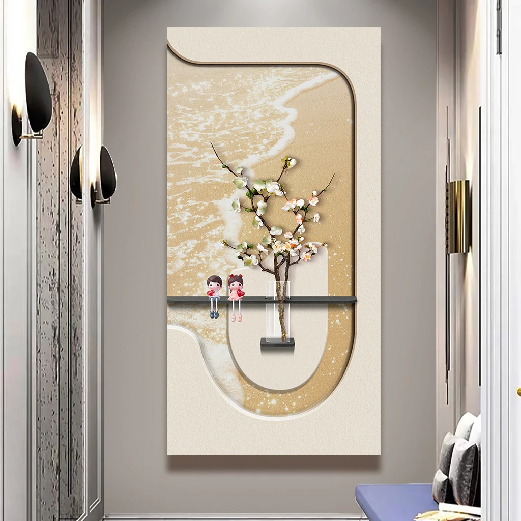 海浪沙滩奶油风创意立体花瓶绿植摆件入户玄关走廊灯光装饰画