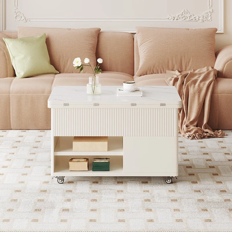 古宜多功能升降茶几餐桌两用奶油风小户型现代简约家用折叠1580