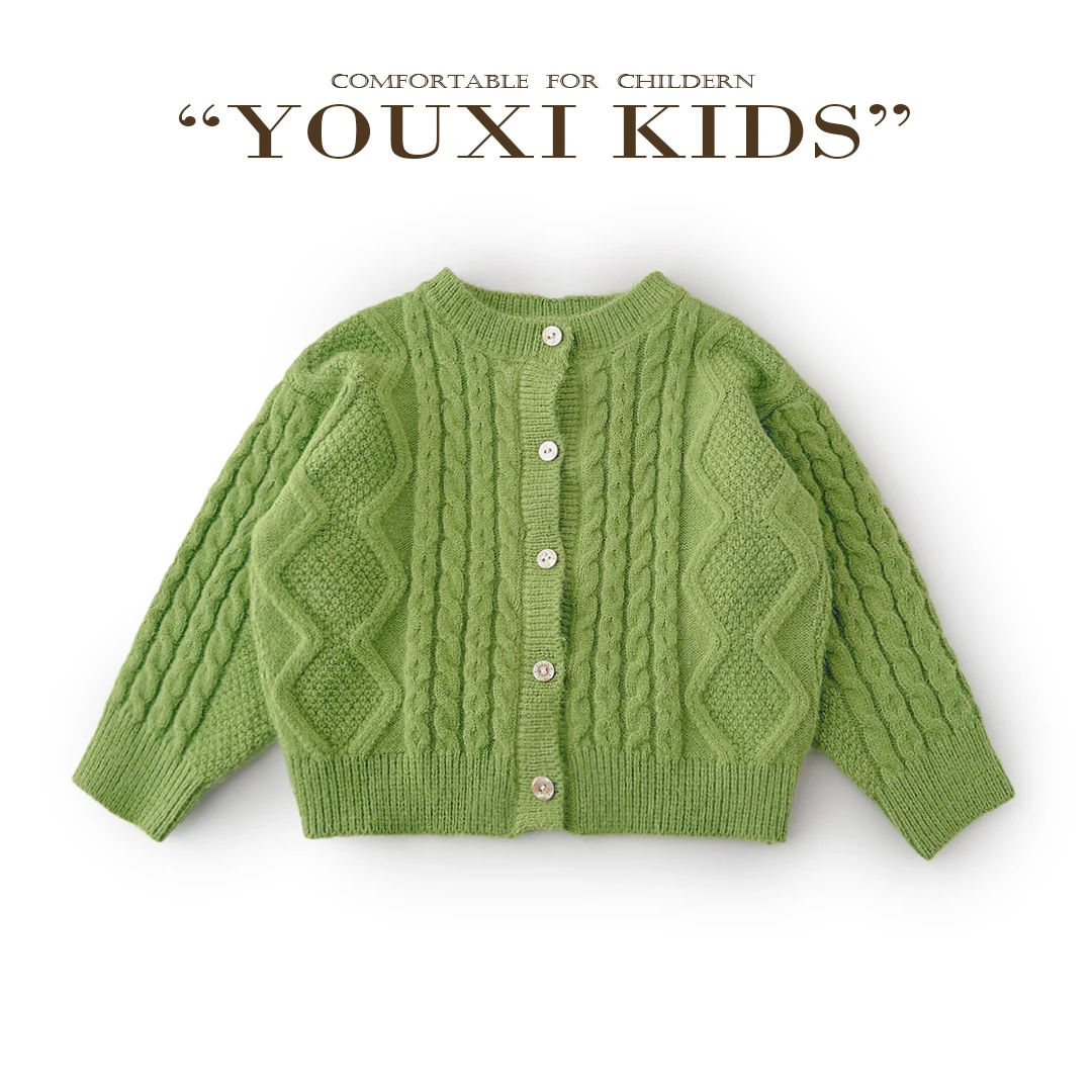 现飞飞家·果绿精灵新款春针织衫纯色显白时髦重工毛衣开衫 FF2501