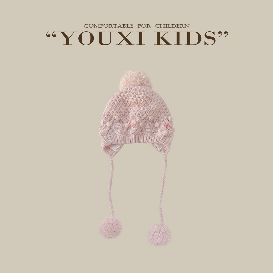 宝宝2024新款护耳毛线帽加厚保暖帽洋气保暖手工针织帽FF1756