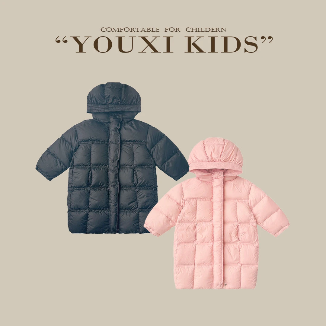飞飞家·棉被服2024新款女童90白鸭绒长款连帽保暖厚羽绒服 FF2195