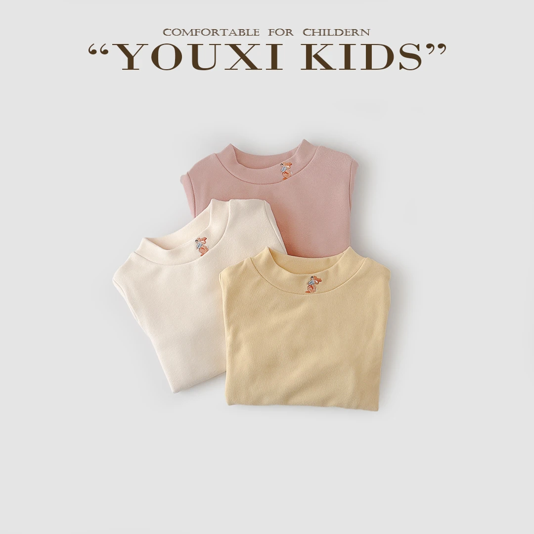 现飞飞家·绵柔兔新款女童立领刺绣领子柔软百搭卡通打底衫FF2409