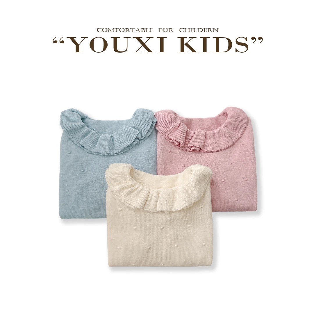 现飞飞家·云朵花边24新款女童针织衫圆领花边重工套头打底 FF2264