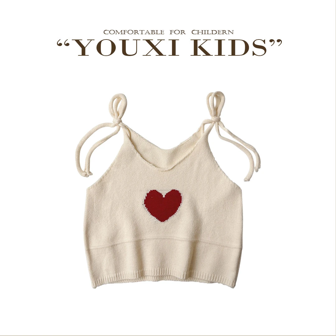 之江幼熙【心动】新款女童针织马甲春秋保暖可爱爱心针织吊带FF2240