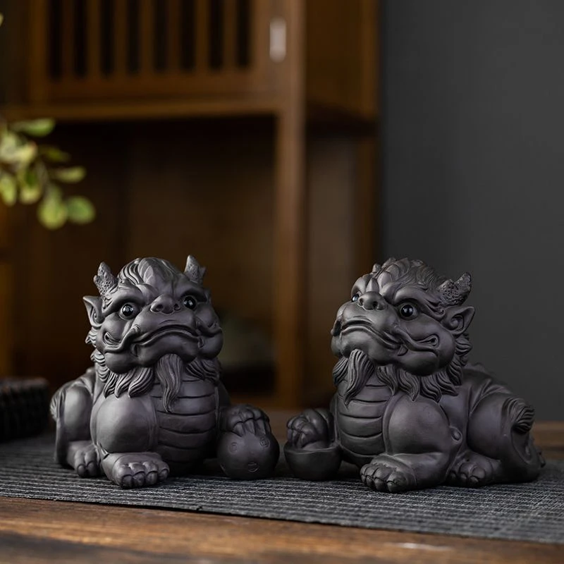 紫砂貔貅雄雌公母一对大号茶宠茶桌摆件精品可养茶玩家用茶台摆设
