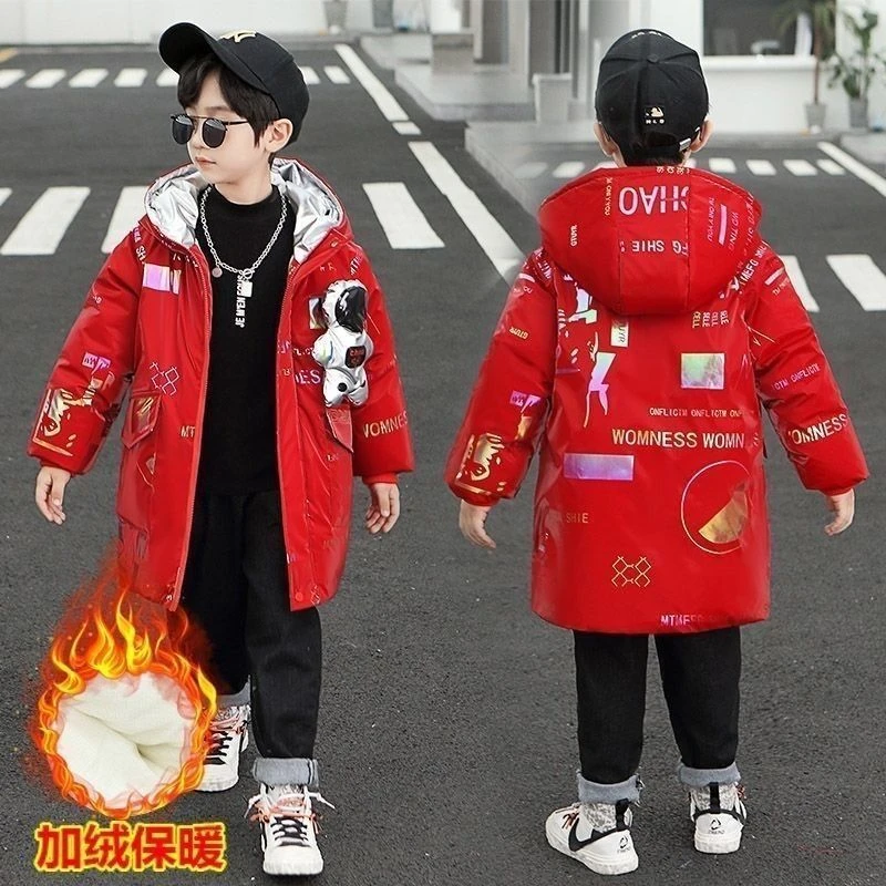 男童亮面免洗羽绒羽绒服新款冬季儿童中长款棉袄中大童加RT