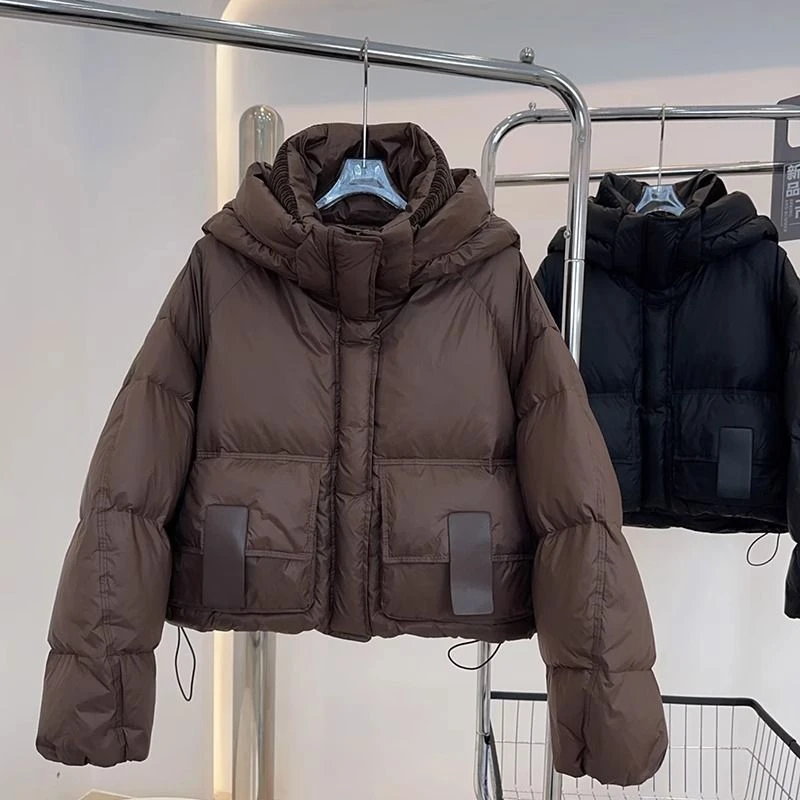 加厚短款羽绒服女洋气连帽宽松显瘦时尚白鸭绒外套冬季保暖