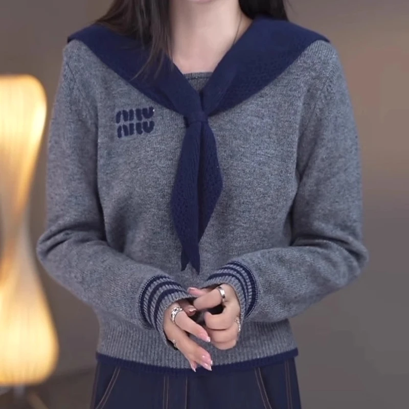 灰色假两件针织衫女2025新款春秋大码时尚洋气内搭打底衫毛衣上衣