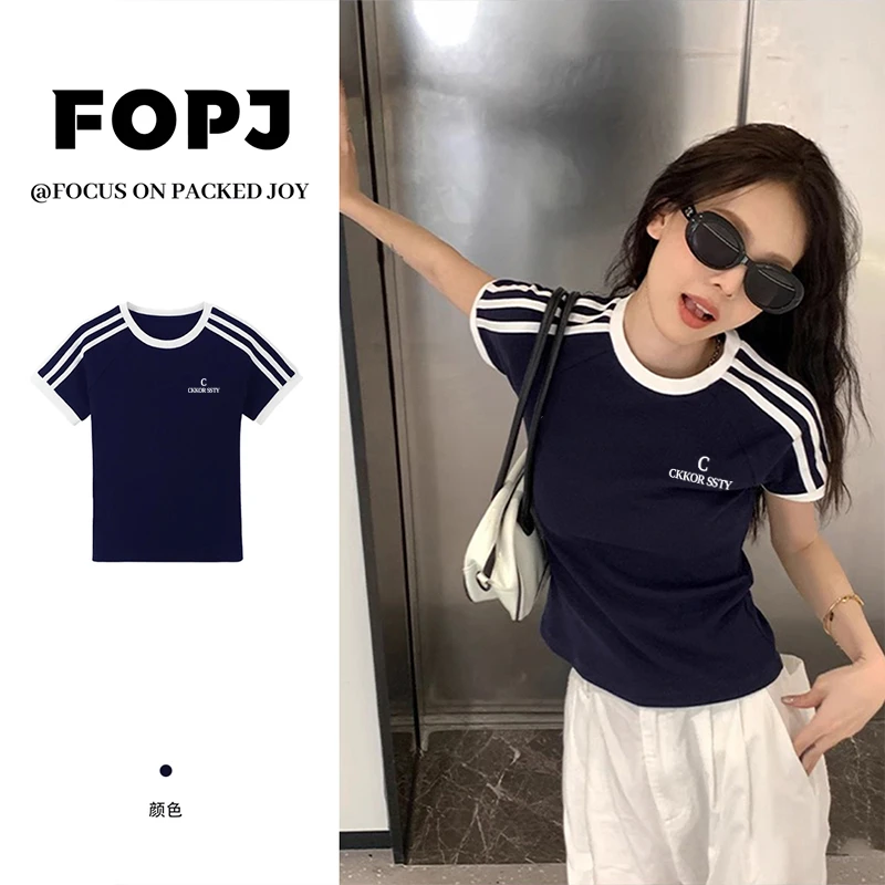 FOPJ重磅精梳棉修身洋气时尚短袖t恤女休闲夏季网红字母印花上衣