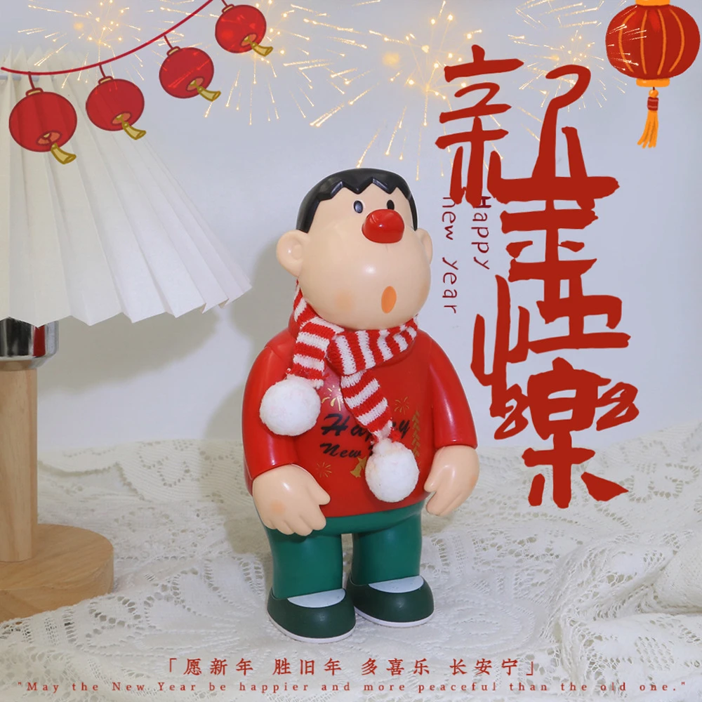 2025新款元旦新春歪头红衣胖虎新年装饰品卡通居家车载玩偶装饰