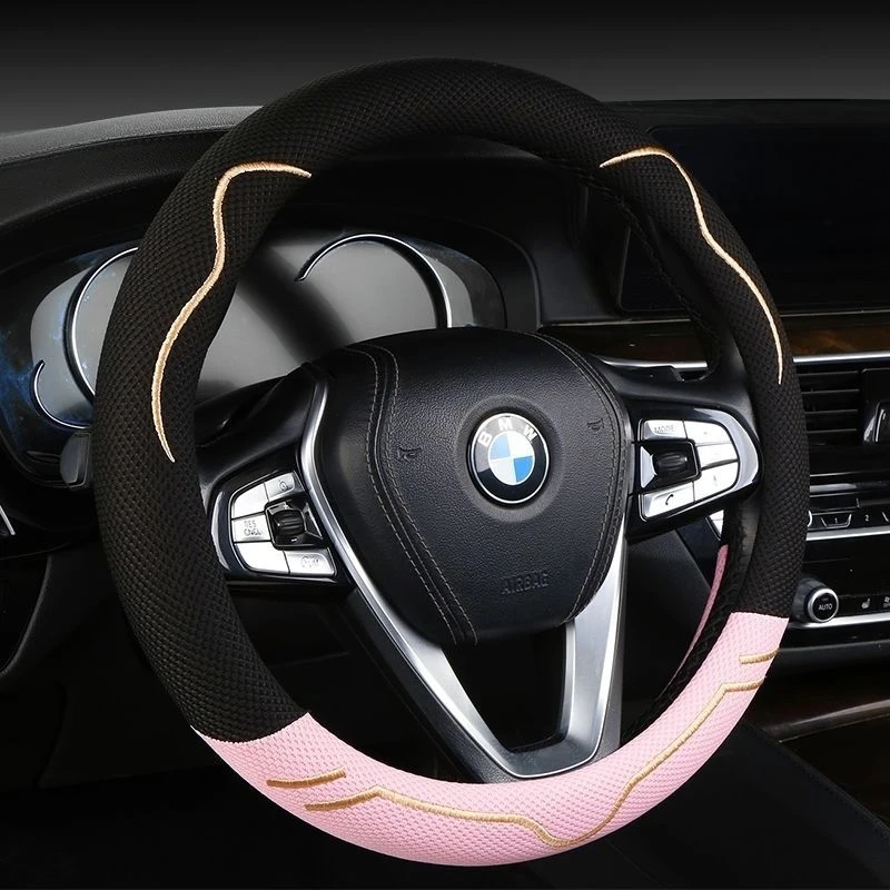 透气吸汗冰丝方向盘套夏季防滑耐磨亚麻四季通用汽车把套可爱猫耳