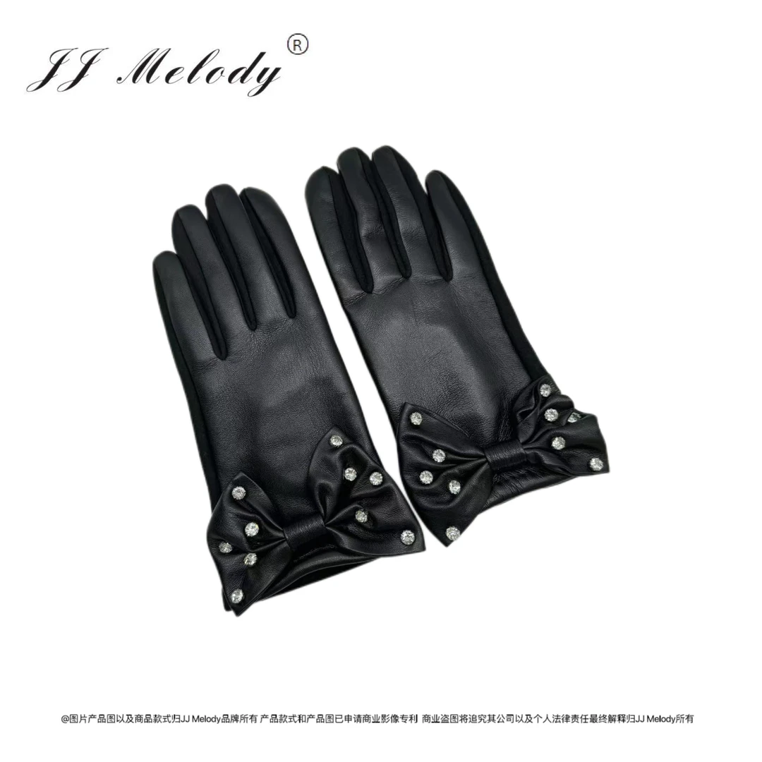 JJ Melody//蝴蝶结钻可触屏皮手套B