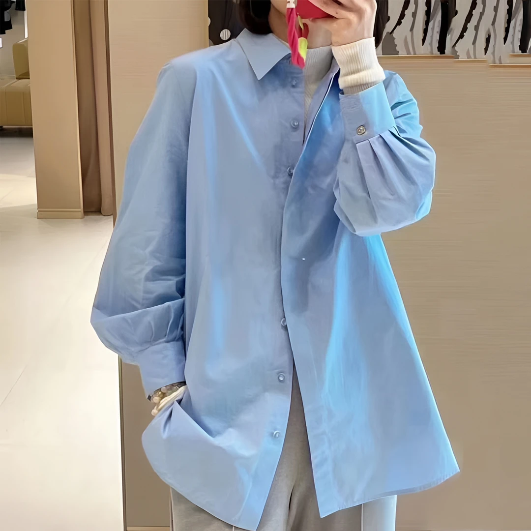 【商场同款】2025新款时尚宽松阔版男友风百搭休闲中长款衬衫衬衣