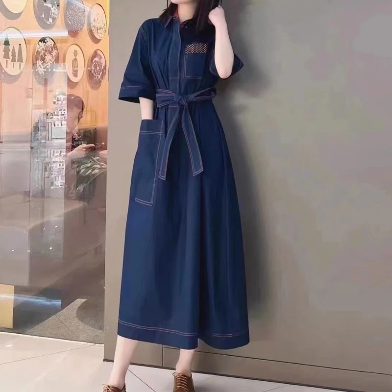 【商场同款】2025新款气质甜美衬衫连衣裙长裙女附腰带宽松连衣裙
