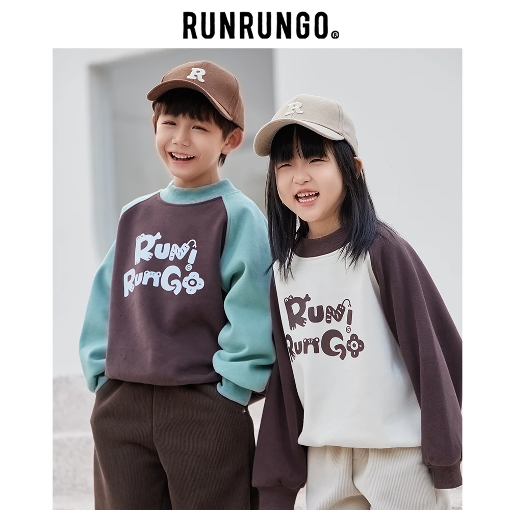 Runrungo【游园会】加绒卫衣儿童长袖休闲打底宝宝插肩印花圆领上衣