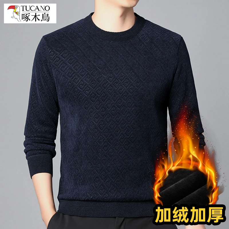 TUCANO/啄木鳥中老年冬季加绒加厚雪尼尔毛衣爸爸装保暖针织衫男
