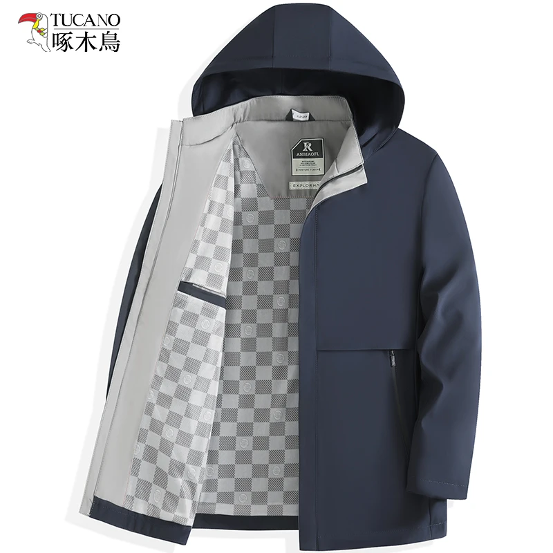 啄木鸟爸爸春秋连帽外套男中老年人男士休闲夹克长袖薄款轻薄外穿