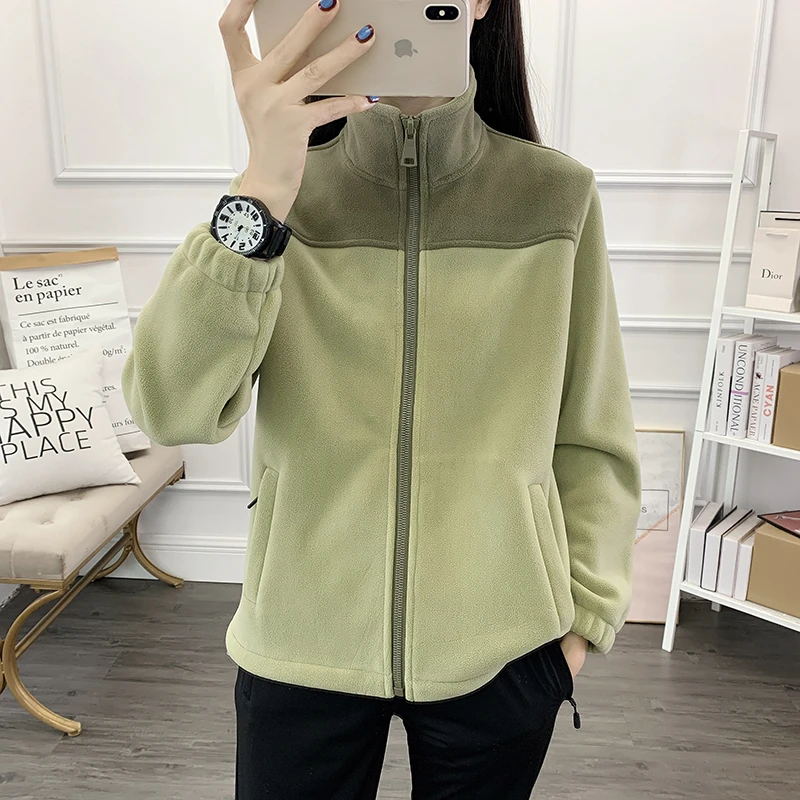 polar户外运动抓绒衣女奥利绒外套女秋冬加绒加厚双面绒立领开衫