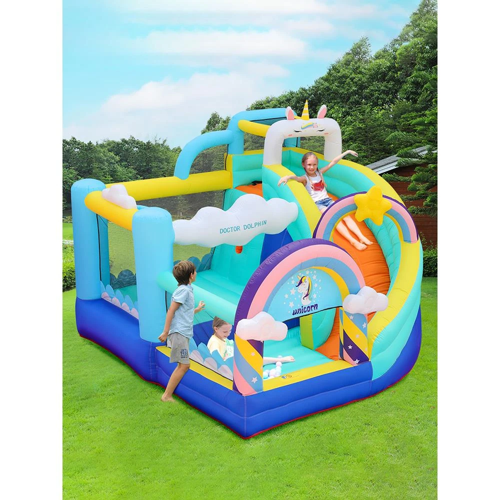 博士豚独角兽充气城堡室内小型家用儿童蹦蹦床滑滑梯充气堡淘气堡