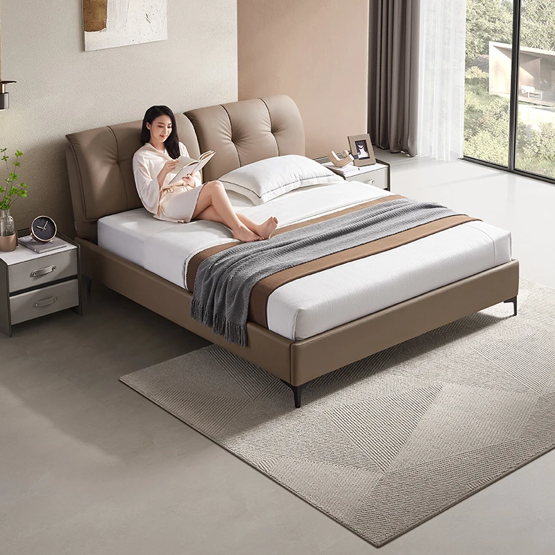 芝华仕轻奢意式极简真皮艺床家用主卧室双人床高箱婚床软包C246