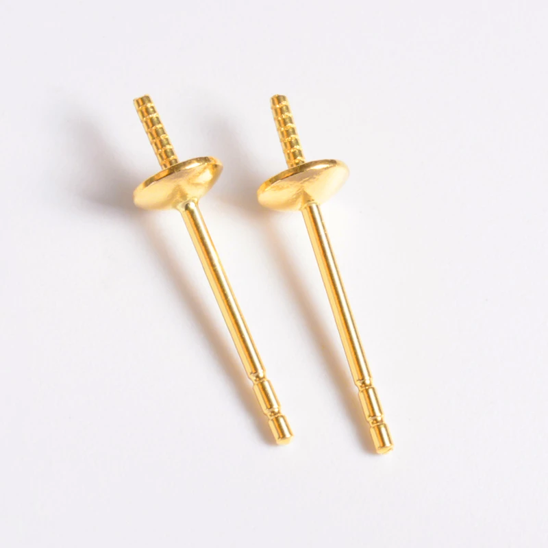 18k金耳针半孔珍珠耳钉托素钉配件耳环镶嵌耳饰空托针diy材料