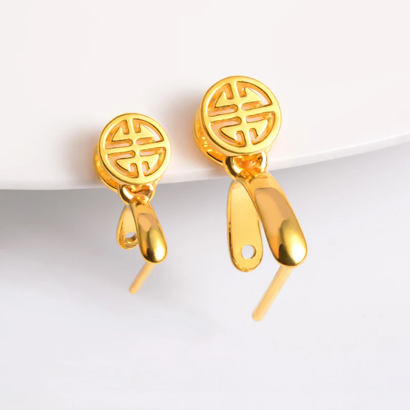 纯18k金瓜子扣佛公扣头au750配件斜孔大玉吊坠扣镶嵌厚金空托