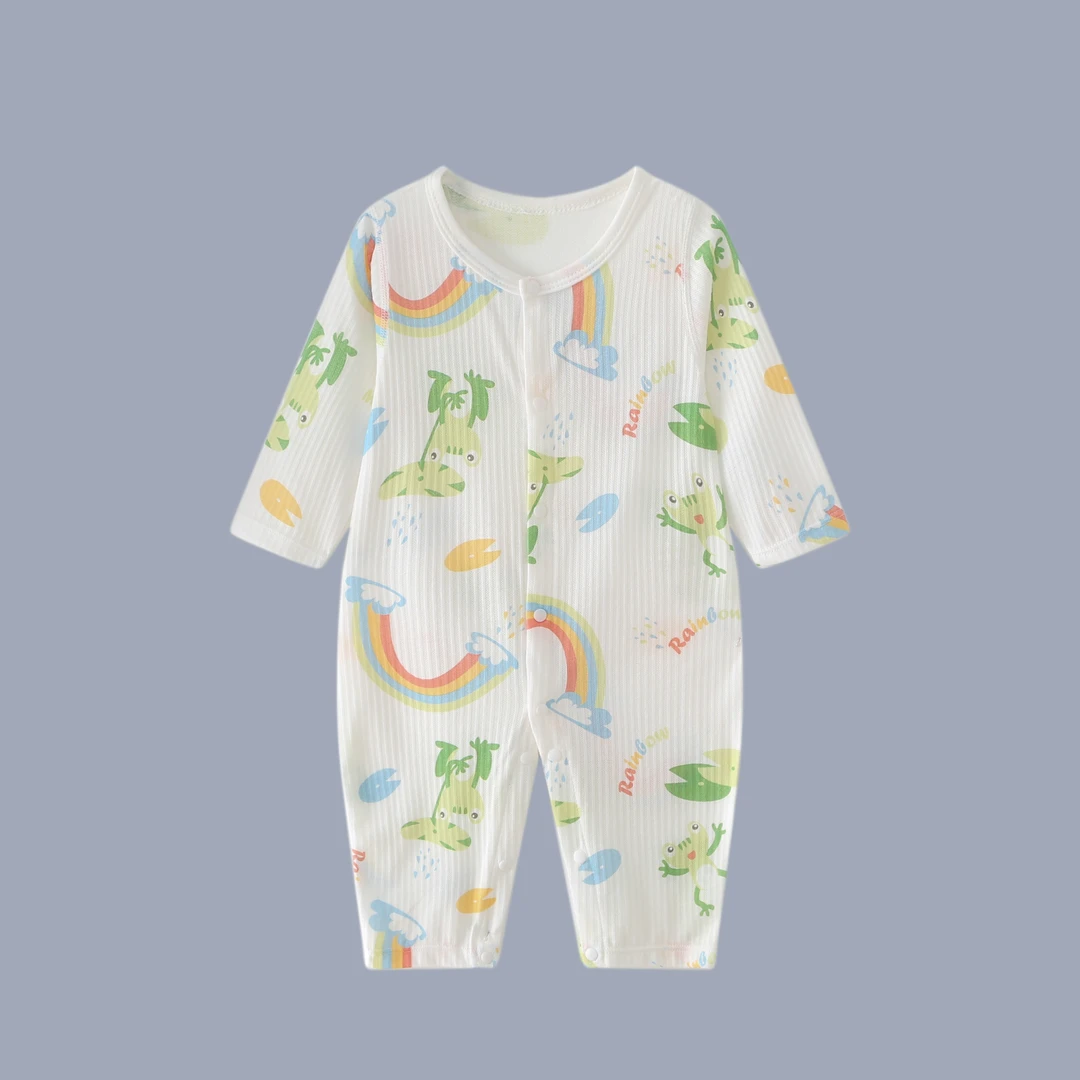 夏季新款彩虹蜗牛青蛙提花网眼空调服婴儿宝宝薄款