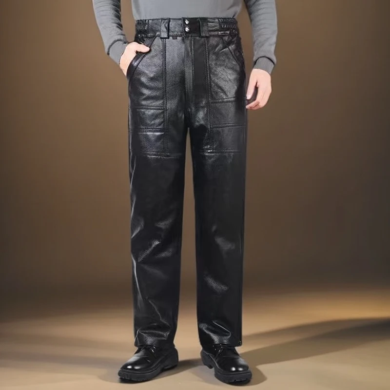 皮裤男真皮牛皮加绒保暖机车皮裤摩托车裤子男士户外高腰防风男式