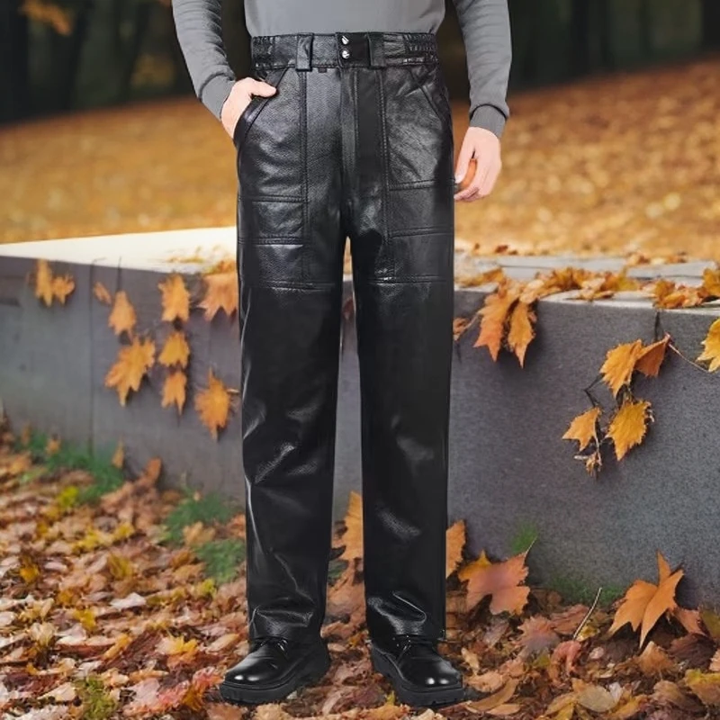 皮裤男真皮牛皮加绒保暖机车皮裤摩托车裤子男士户外高腰防风男式