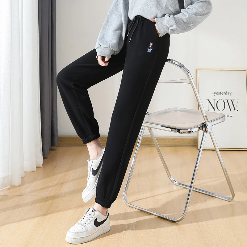 【男女同款】质感爆表 秋季新款小熊刺绣棉质休闲束脚卫裤运动春秋