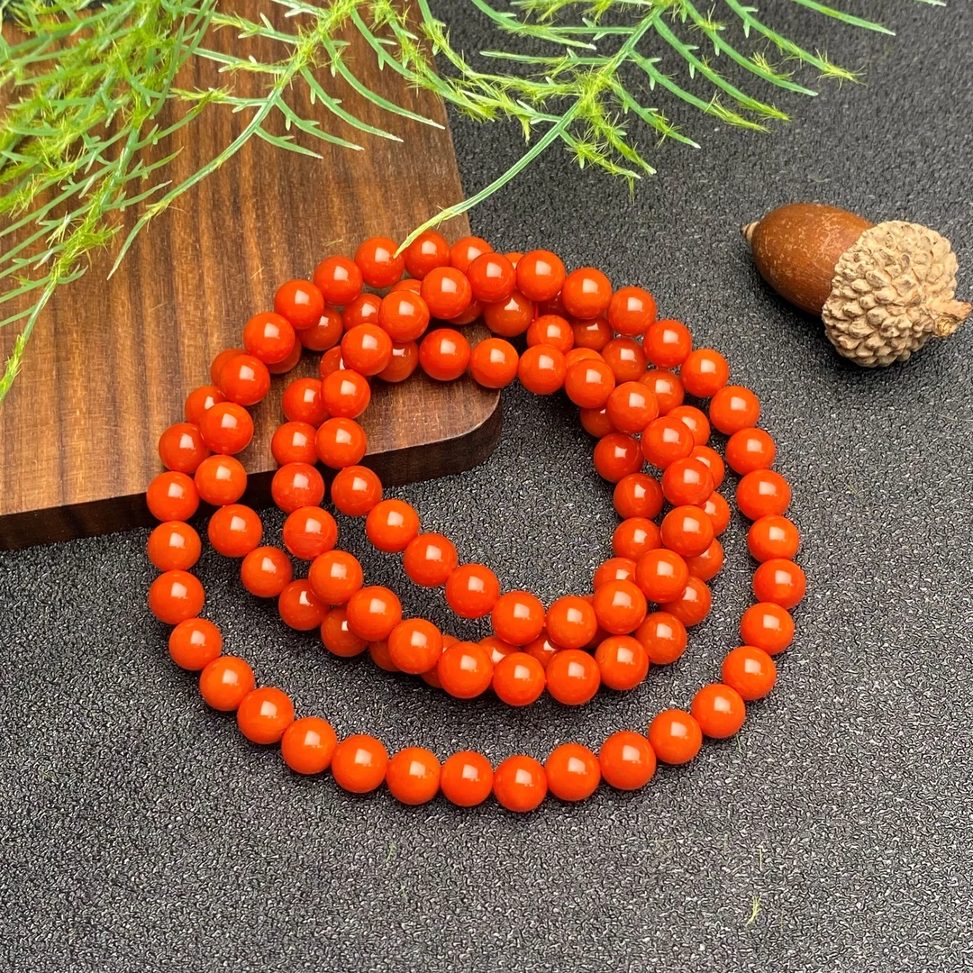 【送福珠宝】保山大水沟南红老矿料云端四圈6-6.5mm@T04799@