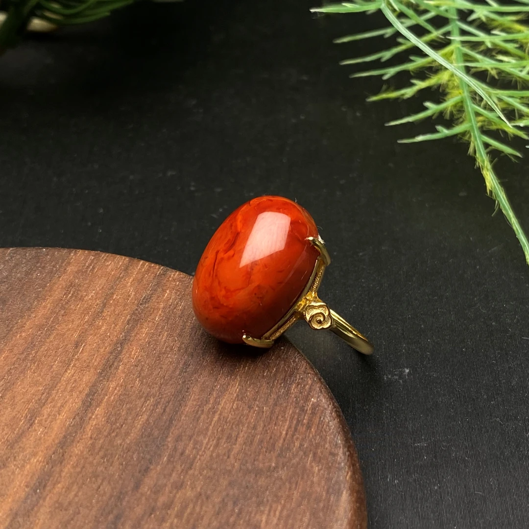 【送福珠宝】瓦西老矿牛血红云端（玉化）925戒指@T05539@多样性发货