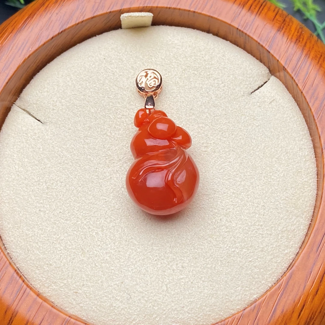【送福珠宝】瓦西南红老矿料S925银高货葫芦雕刻吊坠@t05013@挂坠