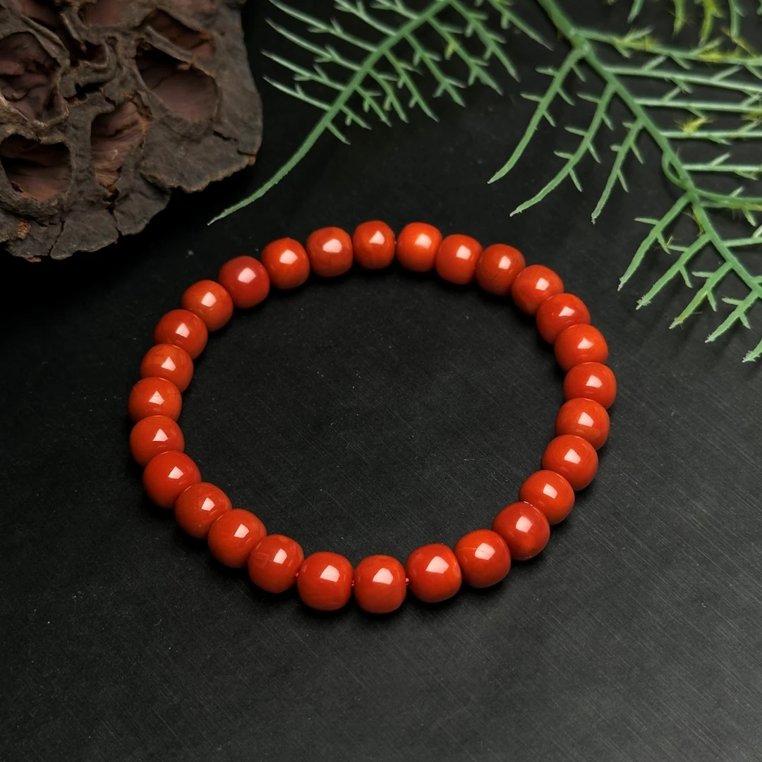 【送福珠宝】云南保山南红五岔路老矿料老型单圈手串7+mm@T06848@