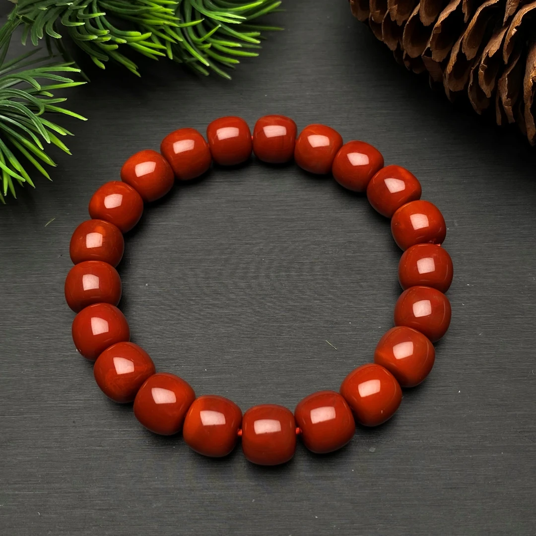 【送福珠宝】保山南红五岔路老矿料锦红云端高货单圈9mm@T06348@