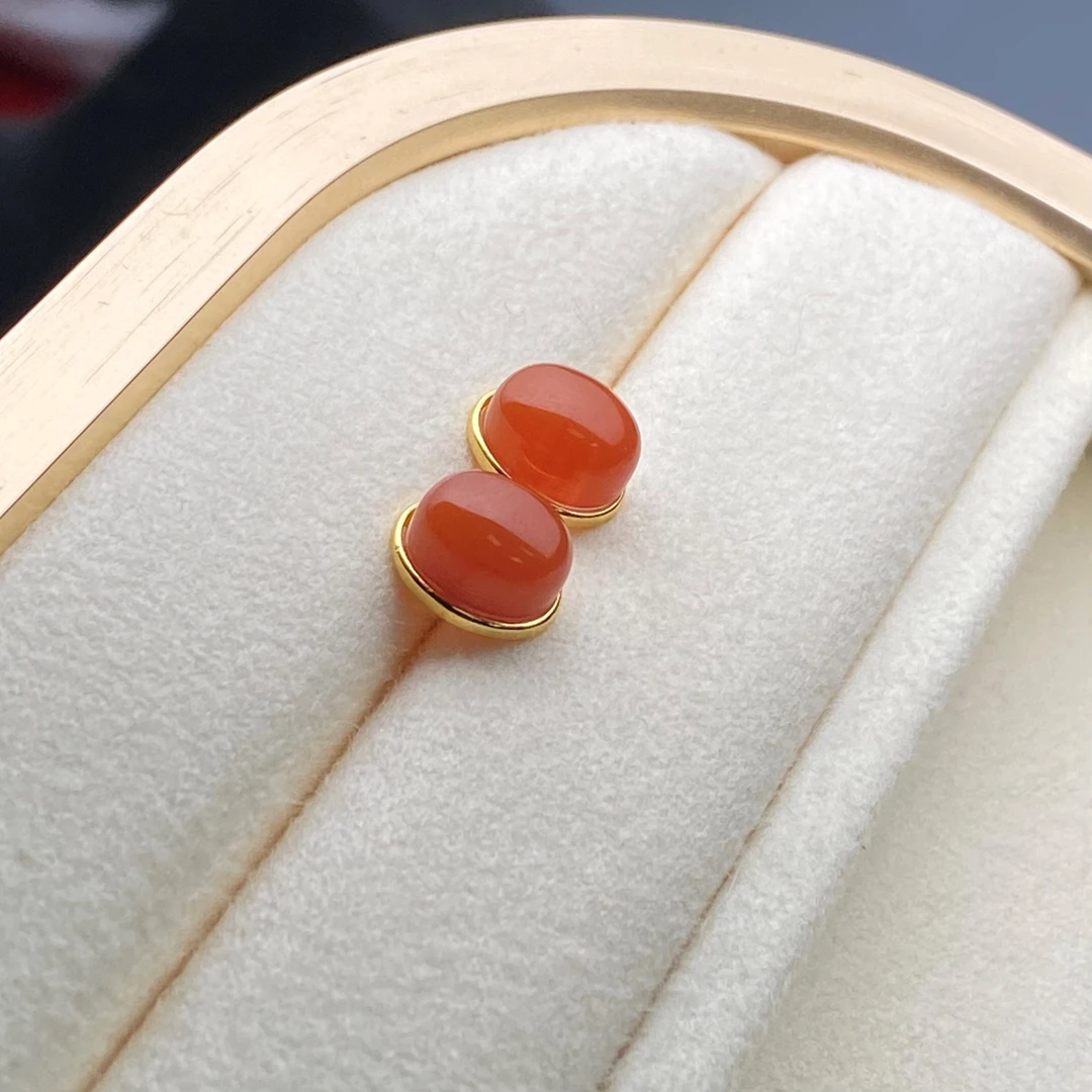 【送福珠宝】保山南红滴水洞老矿高货925银耳钉@t06874@