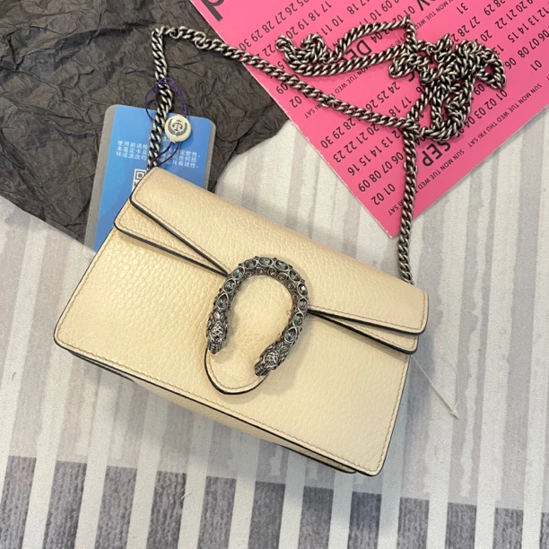 99新 GUCCI/古驰 酒神 白色/迷你 链条包单肩斜挎包（F店）