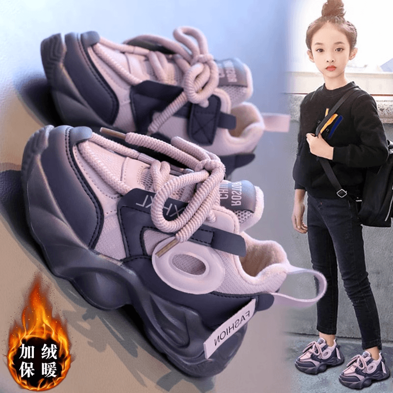 回力瑞童鞋2023冬季款加绒儿童运动棉鞋跑步保暖女孩老爹鞋中大童