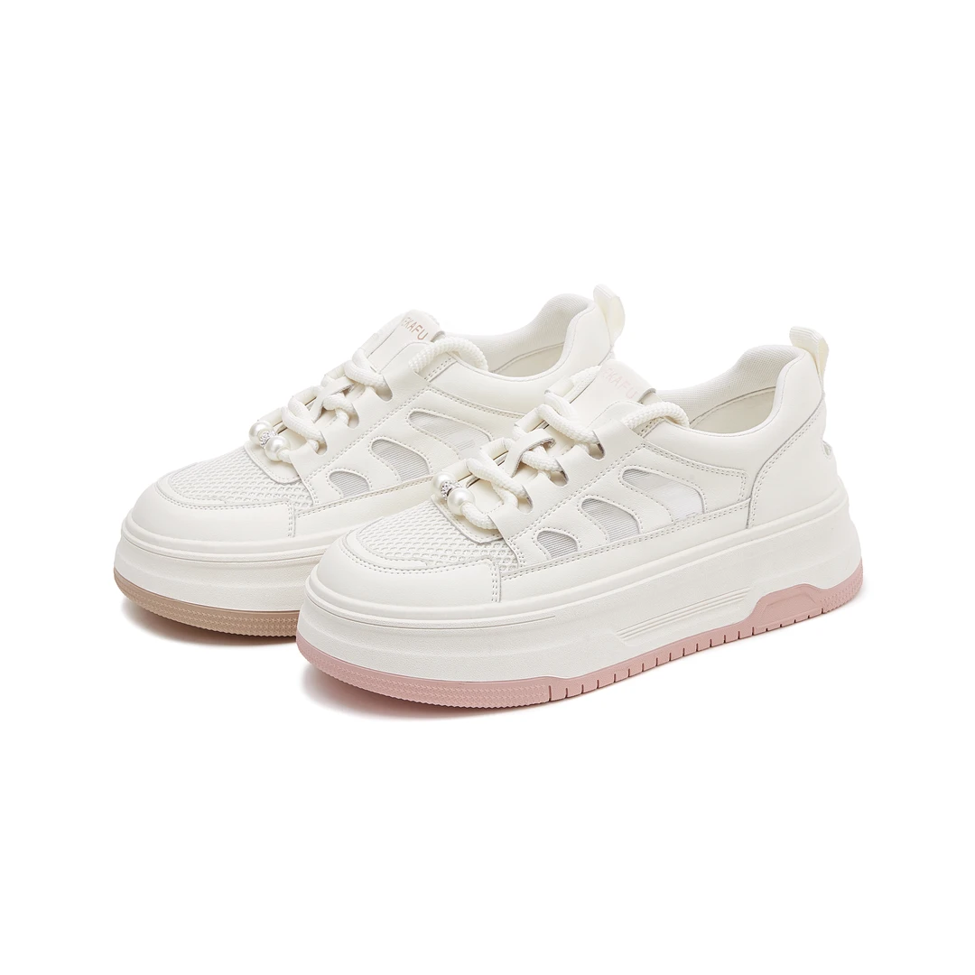 珂卡芙潮流透气韩版ins2024时尚百搭夏季小众厚底小白鞋网面板鞋C