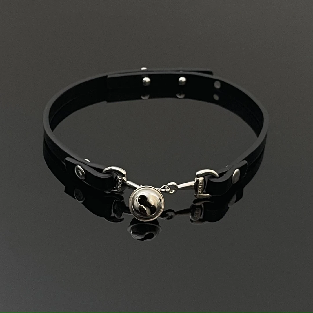 合金皮质项链 X2943-1时尚气质素款黑色皮革铃铛项圈小众设计感