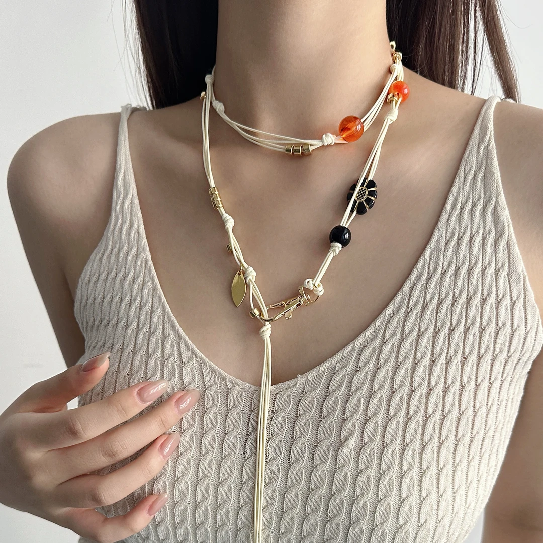 合金皮质项链 YD008-1时尚个性小众高级感民族风设计感腰链项链