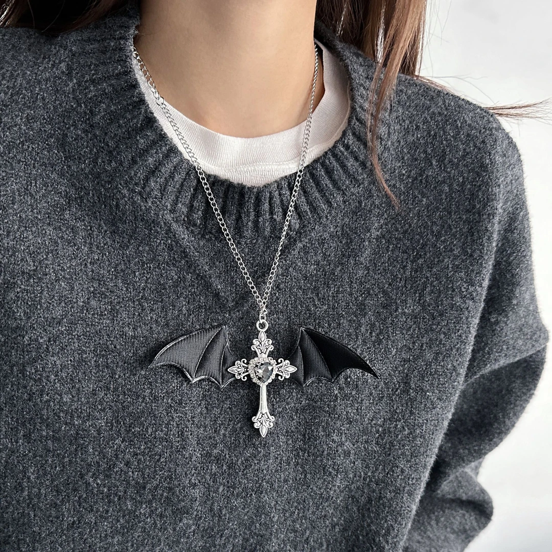 合金项链 X4947-1时尚个性潮流精致百搭朋克十字架翅膀项链高级感
