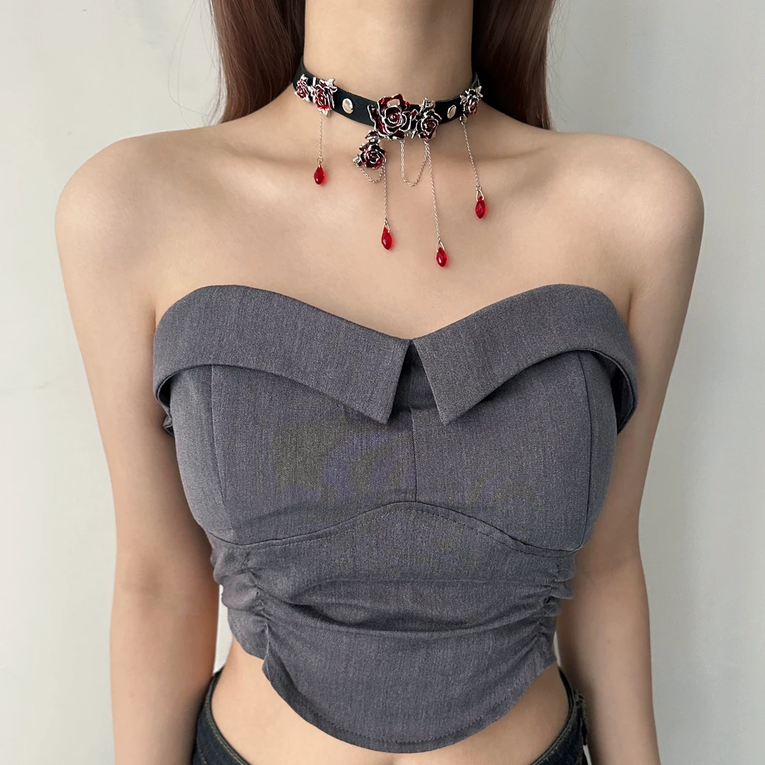 合金皮质项链 X4341-1时尚精致设计感小众百搭个性高级感玫瑰项圈