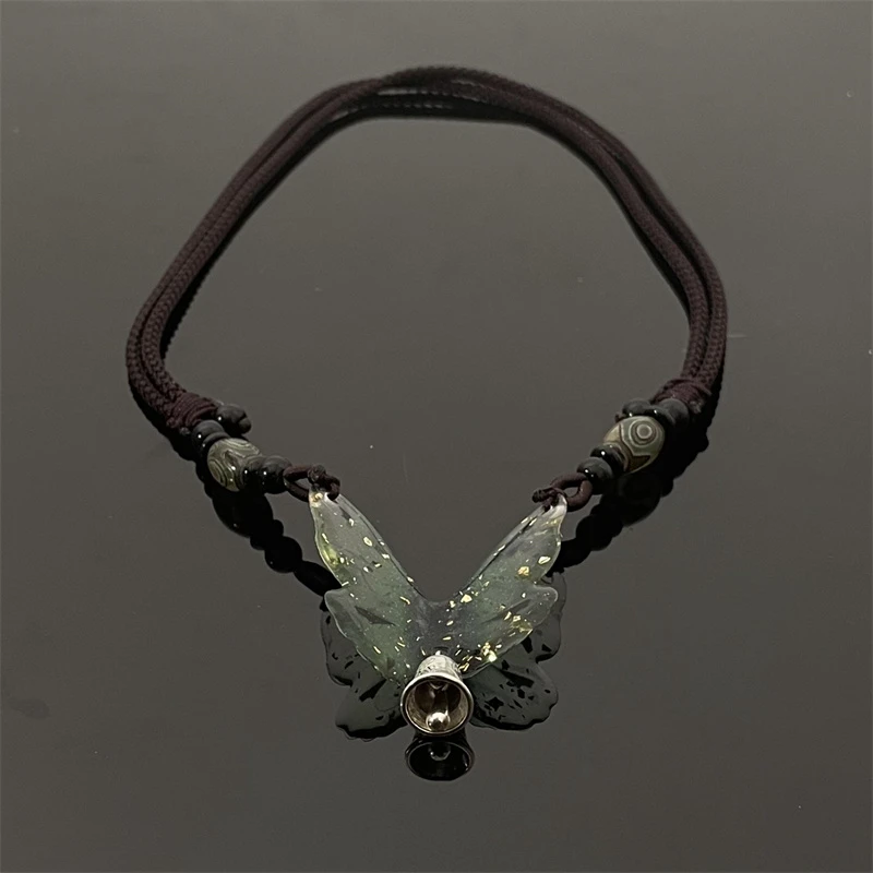 非金属布艺项链 X1315-1 清风蝴蝶项链古风小众绿色民族风新中式