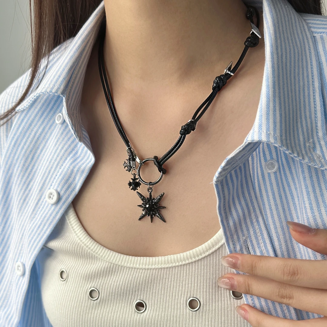 合金皮质项链 X4920-1美式简约时尚设计感潮流个性朋克四芒星项链