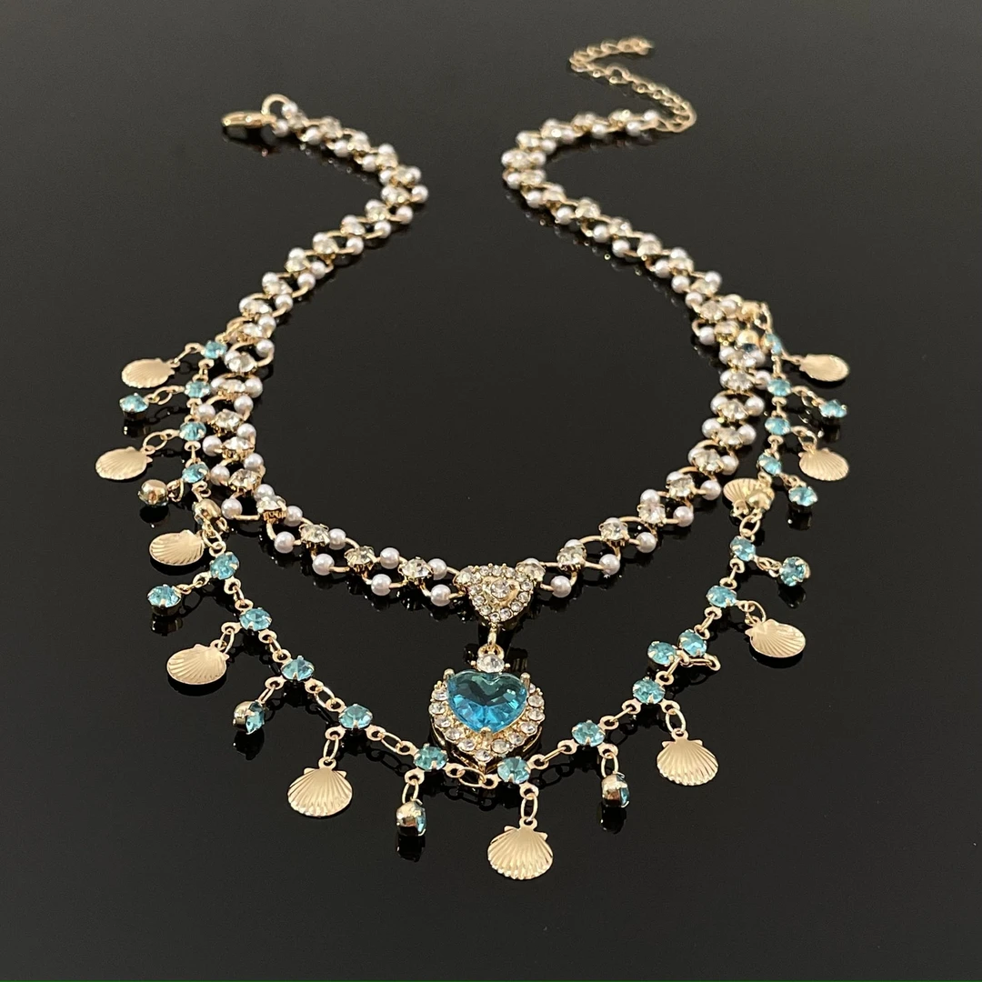 合金项链 X3283-1时尚气质设计感贵气甜美小众高级感蓝色爱心项链