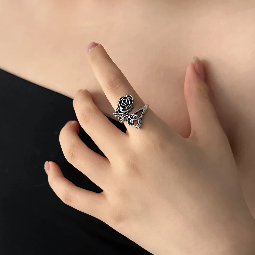 合金戒指 J0283-1复古精致小众百搭个性甜美潮流玫瑰花戒指高级感